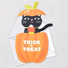 Black Cat in Pumpkin Paper Craft Halloween Card