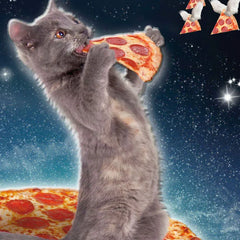 Galactic Cat With Pizza Funny Birthday Card