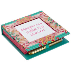 Catalina Estrada Pink and Teal Flowers Memo Holder With Pen and Frame