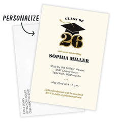 Classic Grad Cap Class of 2026 Flat Graduation Party Invitation