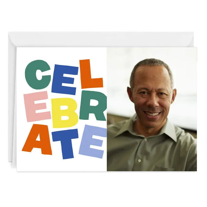Bold Stacked Letters Custom Celebration Card