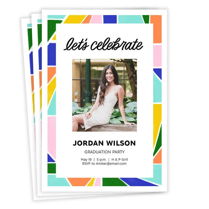 Colorful Geometric Border Flat Graduation Party Invitation