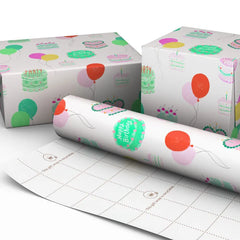 Colorful Birthday Cakes on White Wrapping Paper Roll, 20 sq. ft.