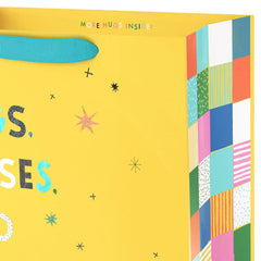 13" Hugs, Kisses and Birthday Wishes on Yellow Large Gift Bag