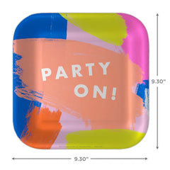 Colorful Brushstroke "Party On" Dinner Plates, Pack of 8