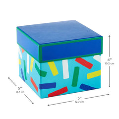 5" Square Colorful Confetti on Blue Gift Box