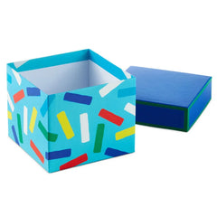 5" Square Colorful Confetti on Blue Gift Box