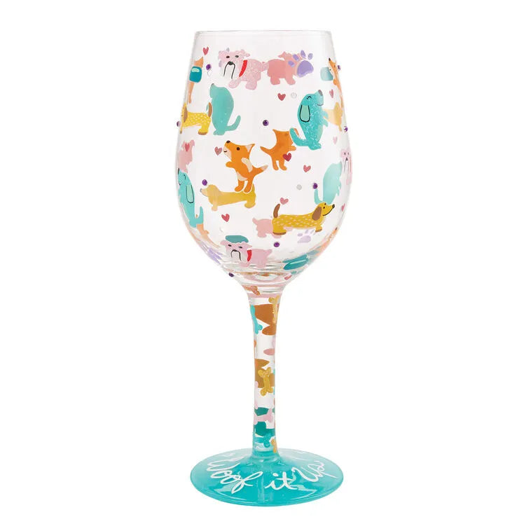 Lolita Woof It Up Handpainted Wine Glass, 15 oz.