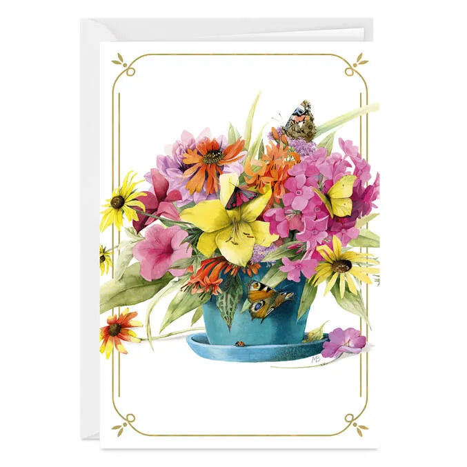 Marjolein Bastin Cheerful Flower Pot Blank Custom Card