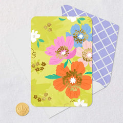 Colorful Flowers on Green Blank Card