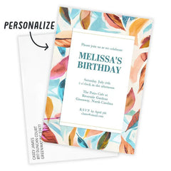 Watercolor Leaves Flat Birthday Invitation