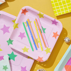 Multicolor Wishes and Patterns Tall Square Birthday Candles, Pack of 6
