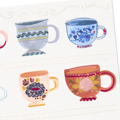 Colorful Patterned Teacups Blank Card