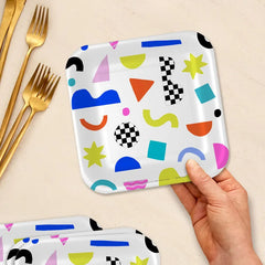 Scattered Shapes on White Dessert Plates, Pack of 8