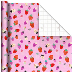Strawberry-Scented Colorful Berries on Pink Wrapping Paper Roll, 15 sq. ft.
