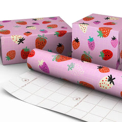 Strawberry-Scented Colorful Berries on Pink Wrapping Paper Roll, 15 sq. ft.
