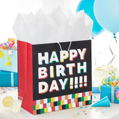 15" Shadow Letters on Black Extra-Deep Birthday Gift Bag