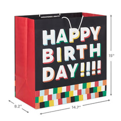 15" Shadow Letters on Black Extra-Deep Birthday Gift Bag