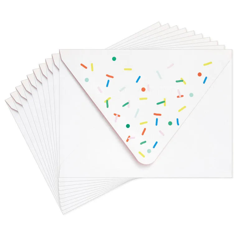 Confetti on White Designed Envelopes, Pack of 10