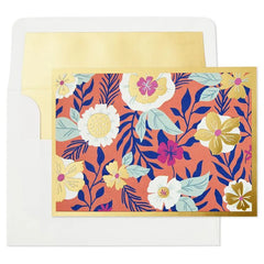 Coral With Flowers Blank Note Cards, Pack of 10