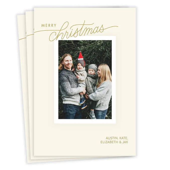 Simple Golden Beige Flat Christmas Photo Card