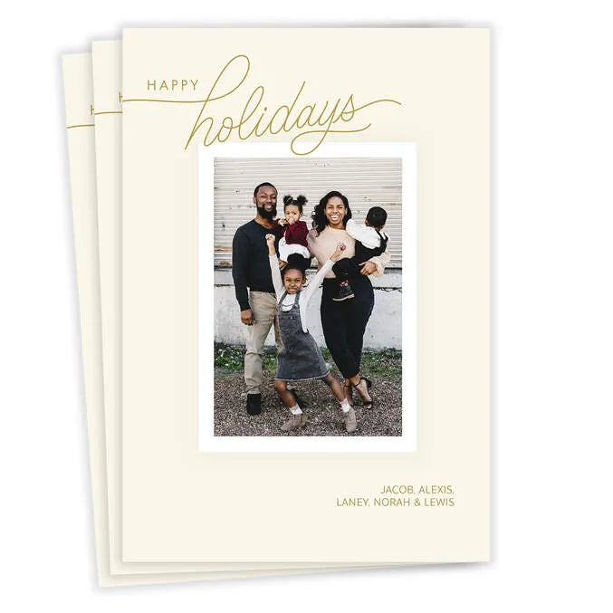Simple Golden Beige Flat Holiday Photo Card