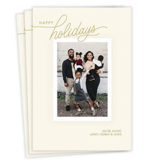 Simple Golden Beige Flat Holiday Photo Card