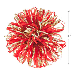 Coral and Gold Metallic Looped Pom Pom Gift Bow, 5"