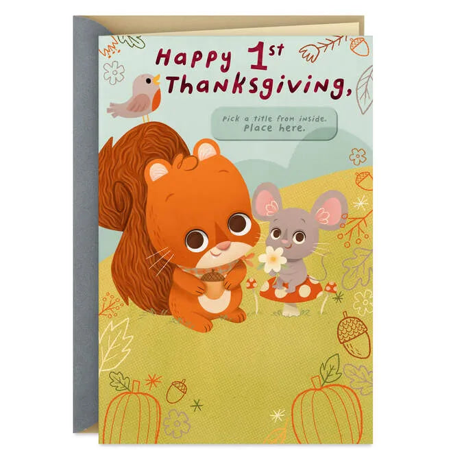 Sweet Little One Customizable Baby's First Thanksgiving Card With Family Stickers