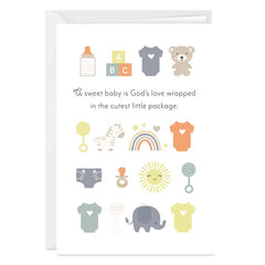 God's Love Wrapped in Cute Package Religious Custom New Baby Card