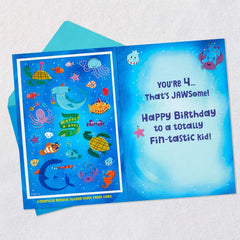 Fin-tastic Four Sharks 4th Birthday Card With Stickers