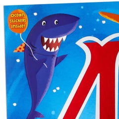 Fin-tastic Four Sharks 4th Birthday Card With Stickers