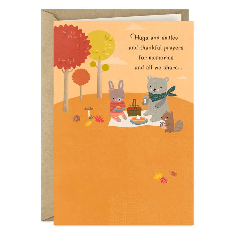 Hugs, Smiles and Thankful Prayers Thanksgiving Card
