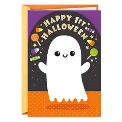 Cute and Cuddly Ghost Baby's First Halloween Card