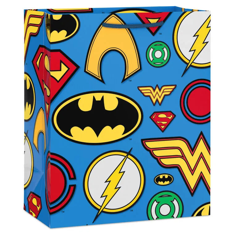 9.6" DC™ Super Hero Icons on Blue Medium Gift Bag