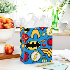 9.6" DC™ Super Hero Icons on Blue Medium Gift Bag