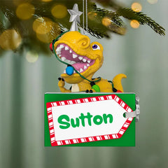 Festive Dinosaur Personalized Ornament, Custom Text