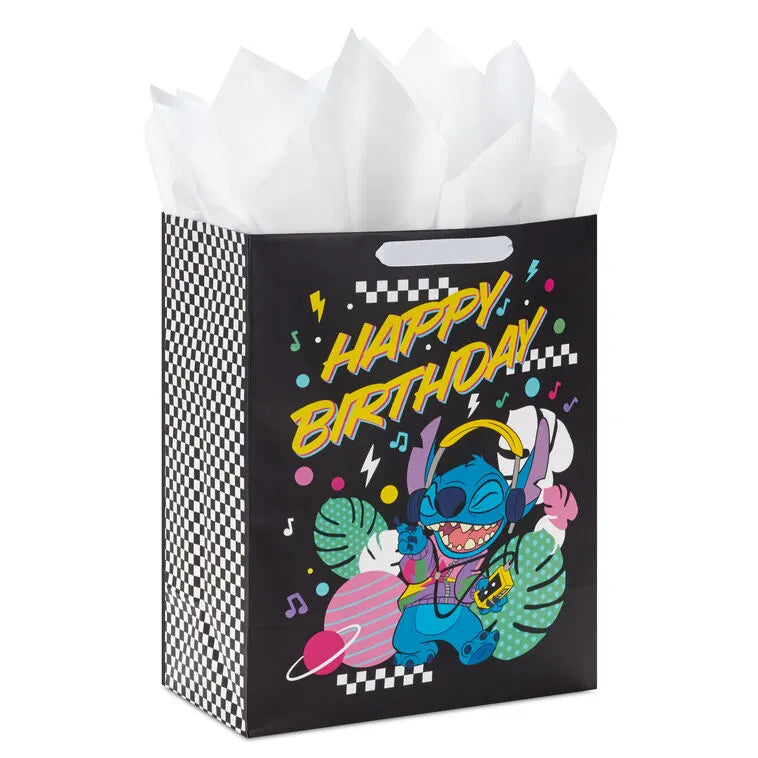 13" Disney Stitch Music Fun Large Gift Bag With Tissue Paper