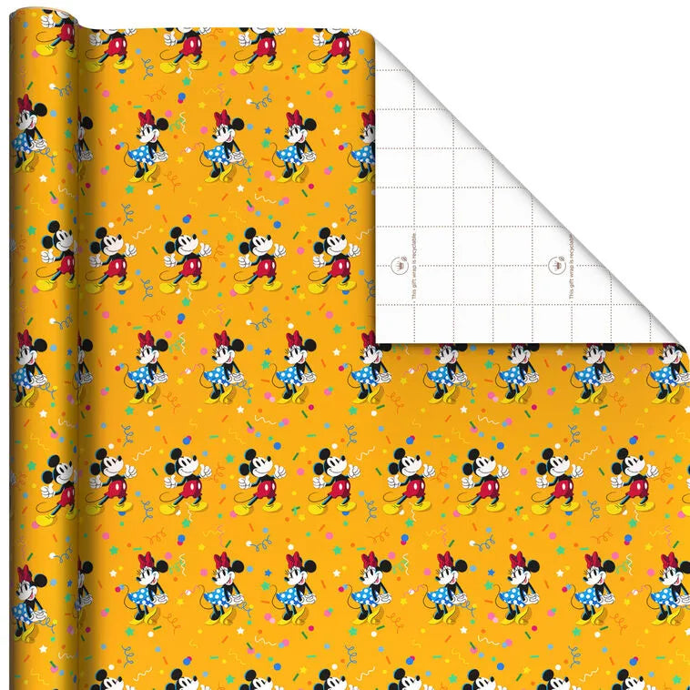 Disney Mickey and Minnie on Yellow Wrapping Paper Roll, 17.5 sq. ft.