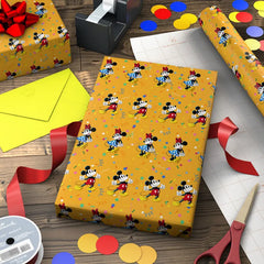 Disney Mickey and Minnie on Yellow Wrapping Paper Roll, 17.5 sq. ft.