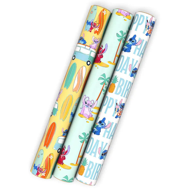 Disney Stitch and Friends 3-Pack Wrapping Paper Mini Roll Bundle, 45 sq. ft. total