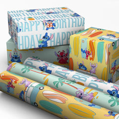 Disney Stitch and Friends 3-Pack Wrapping Paper Mini Roll Bundle, 45 sq. ft. total
