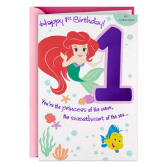 Disney The Little Mermaid First Birthday Card for Girl With Sticker
