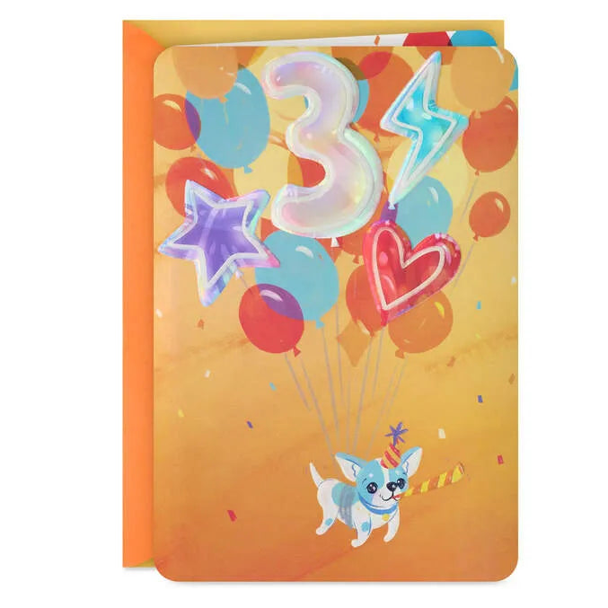 Dog With Balloons 3rd Birthday Card for Boys