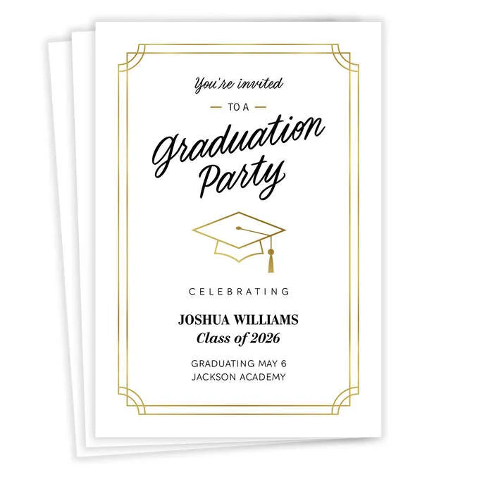 Elegant Gold Border Flat Graduation Party Invitation