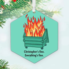 Dumpster Fire Metal Personalized Ornament, Custom Text
