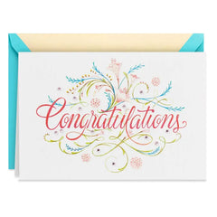 Elegant Script and Flowers Blank Congratulations Card