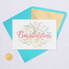 Elegant Script and Flowers Blank Congratulations Card