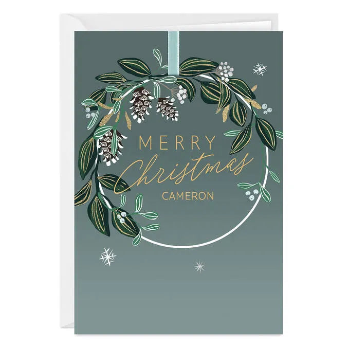 Blessings and Joy Wreath Custom Christmas Card
