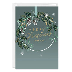 Blessings and Joy Wreath Custom Christmas Card